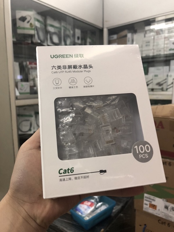 Hạt mạng RJ45 cat6 Ugreen 50960 ( hộp=100 cái) mạ vàng